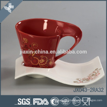 Color ceramic coffee cup set with gold flower decal, small mug set 12pcs